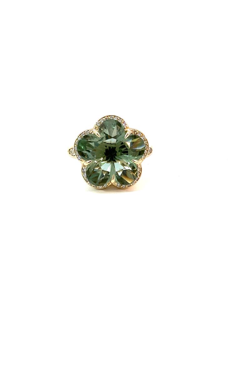 Ancona Jewelry 14K Yellow Gold Diamond and Green Amethyst Flower Ring, Alternate, color, Yellow