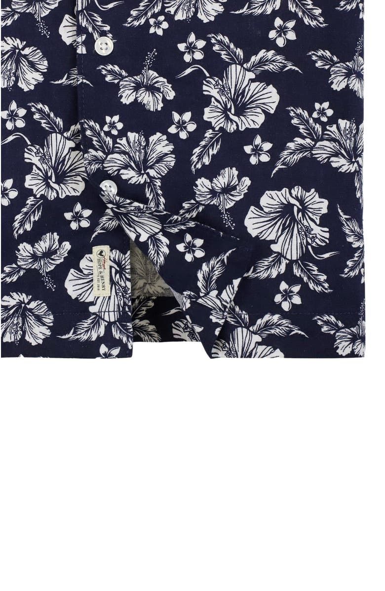 Hope & Henry Boys' Linen Short Sleeve Camp Shirt, Kids, Alternate, color, Navy Hibiscus Linen