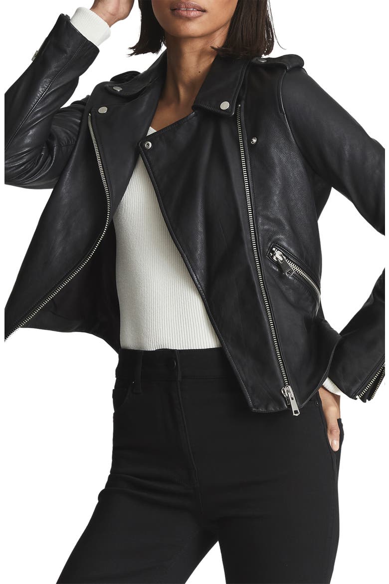 Gigi Leather Moto Jacket, Alternate, color, BLACK