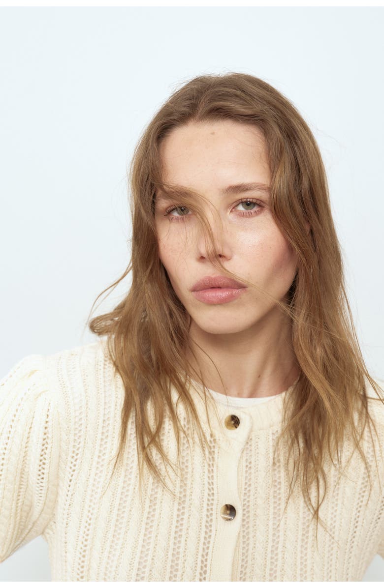 H&M Pointelle-knit Cardigan, Alternate, color, Light Beige