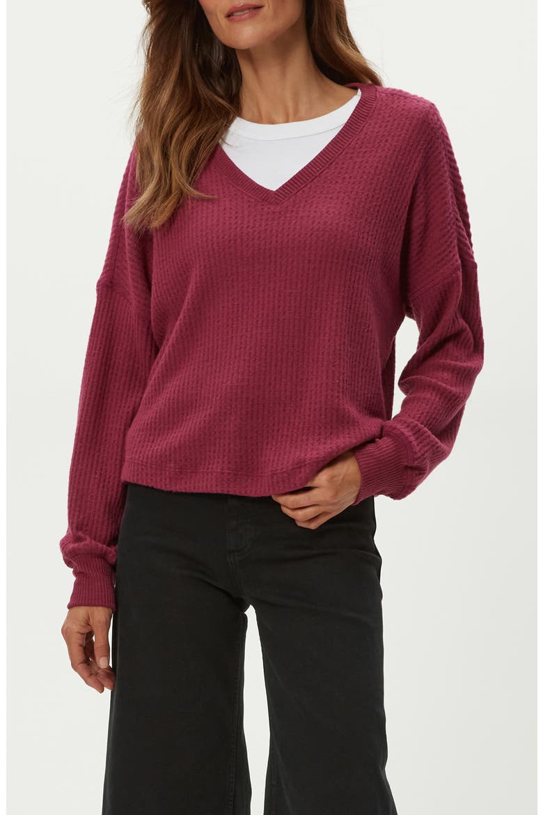 Salma Waffle Stitch V-Neck Knit Top, Alternate, color, GARNET
