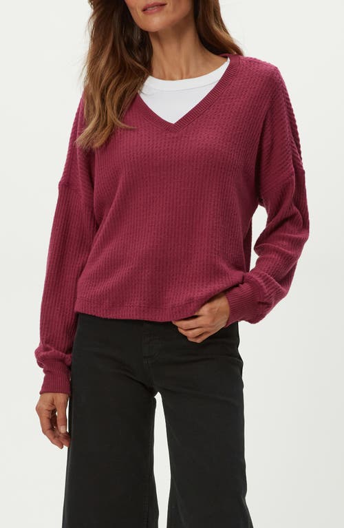 Michael Stars Salma Waffle Stitch V-neck Knit Top In Burgundy