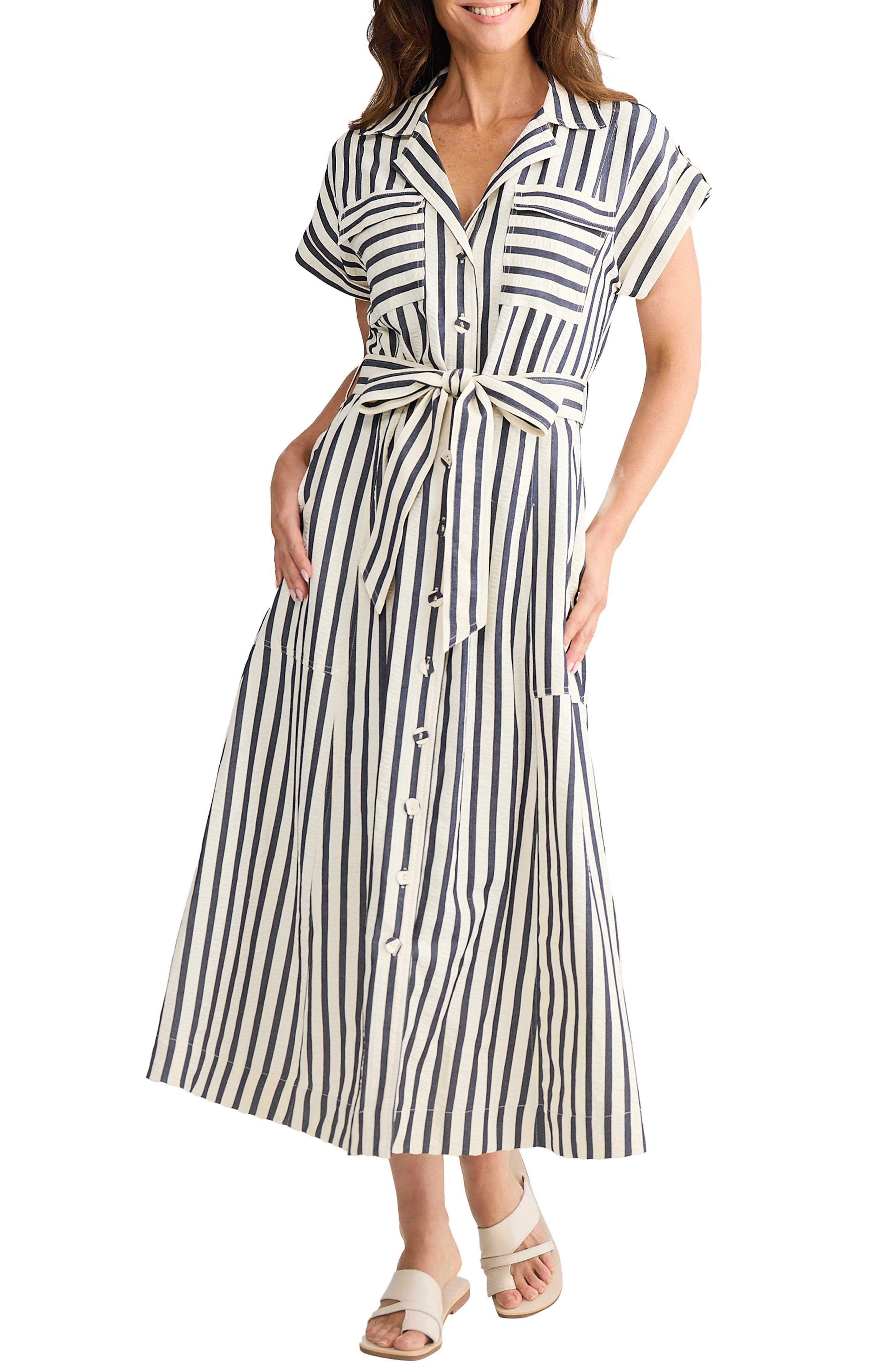 Brave + True Brave+true Portia Stripe Maxi Shirtdress In White