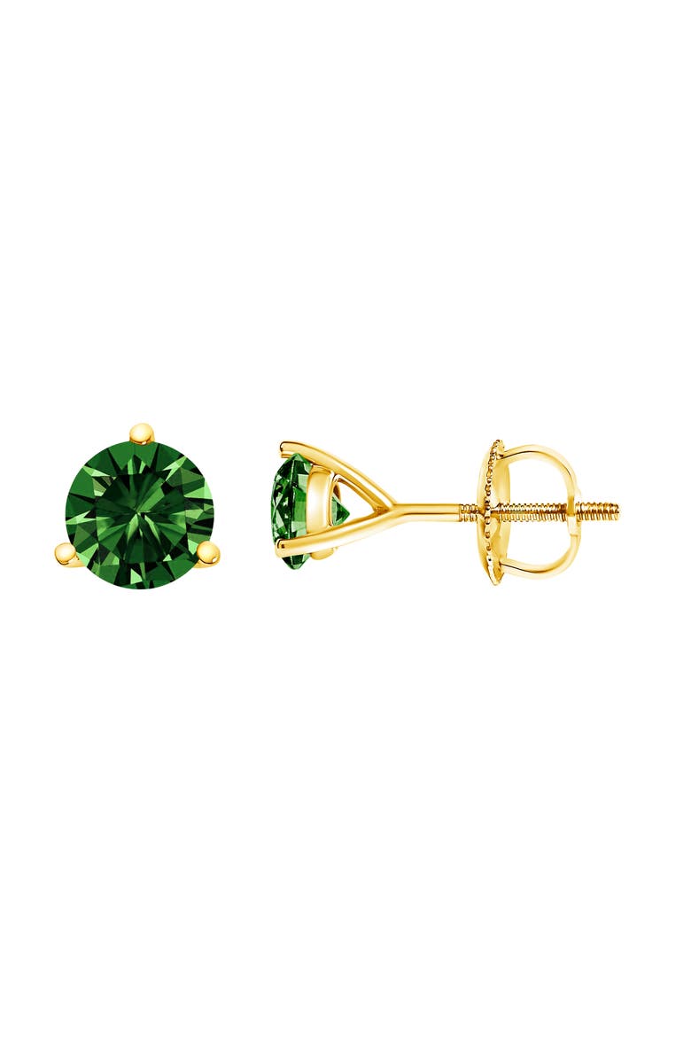 14K Gold 2.0 Cttw 3-Prong Martini Set Lab Grown Green Diamond Solitaire Stud Earrings, Alternate, color, Yellow