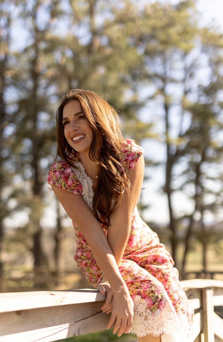 KITTENISH Eyelash Lace Trim Puff Sleeve Maxi Dress, Alternate, color, Spring Floral