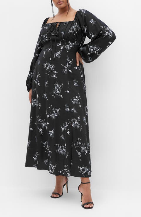 Floral Print Long Sleeve Dress (Plus)