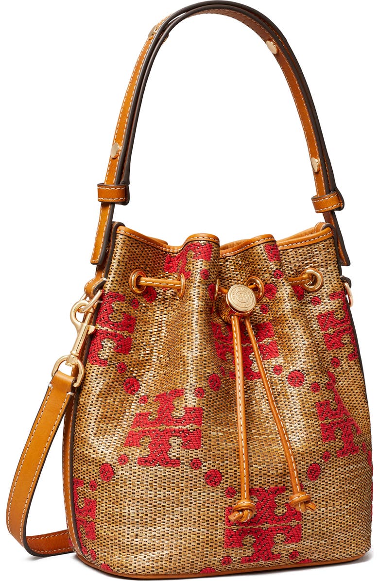 Tory Burch T Monogram Straw Bucket Bag, Alternate, color, Natural