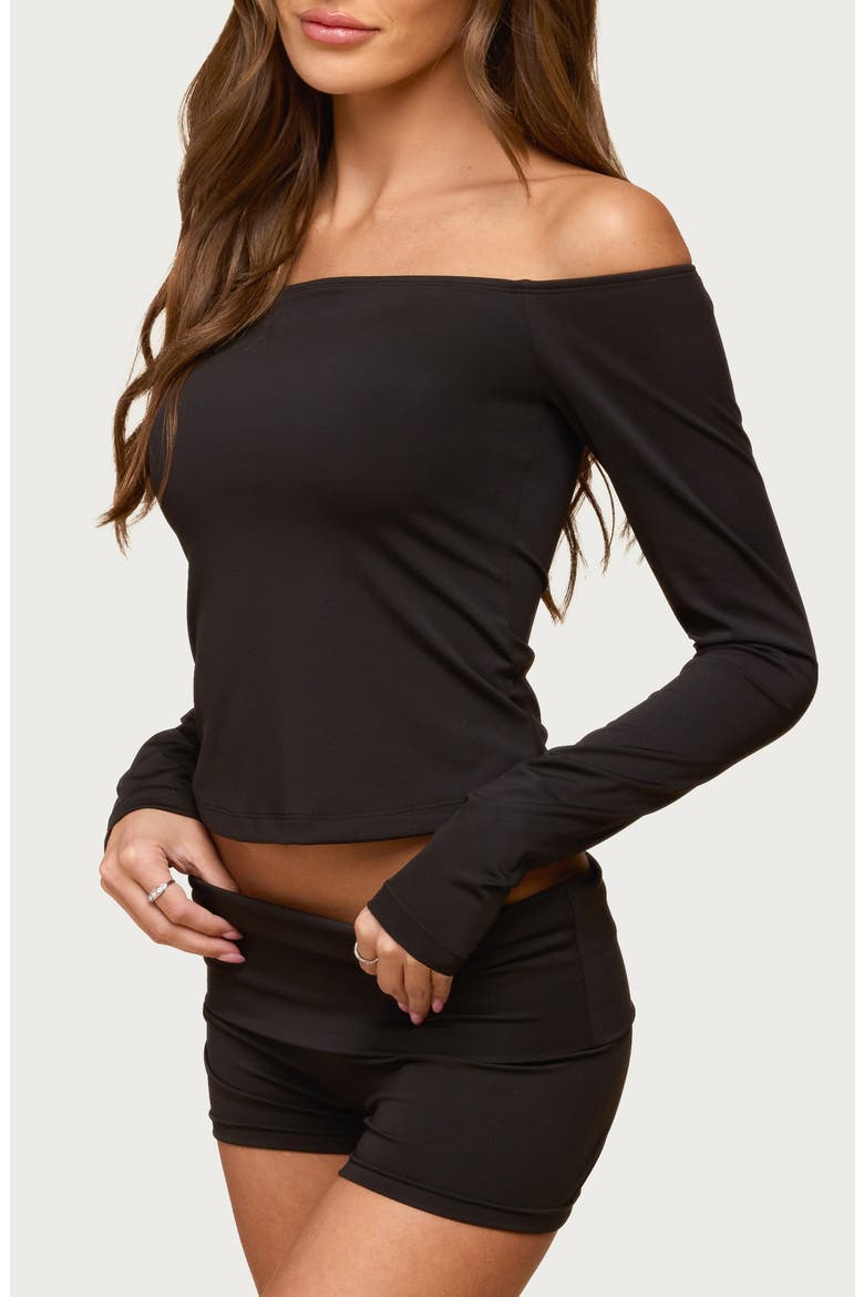 Tezia Off the Shoulder Top, Alternate, color, BLACK