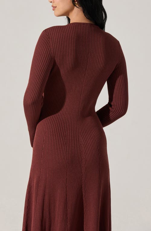 Astr The Label Fallyn Rib Long Sleeve Sweater Dress In Brown