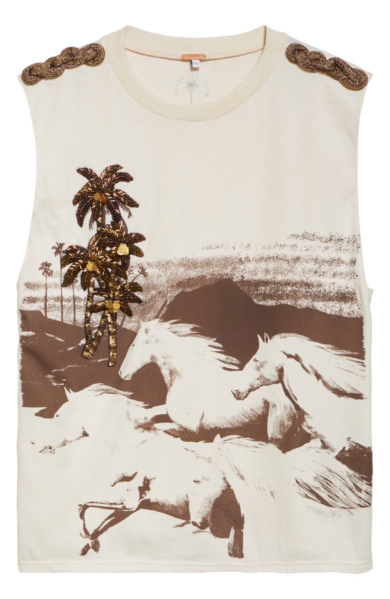 Johanna Ortiz Brave Embellished Sleeveless Cotton Top, Alternate, color, Ecru / Black