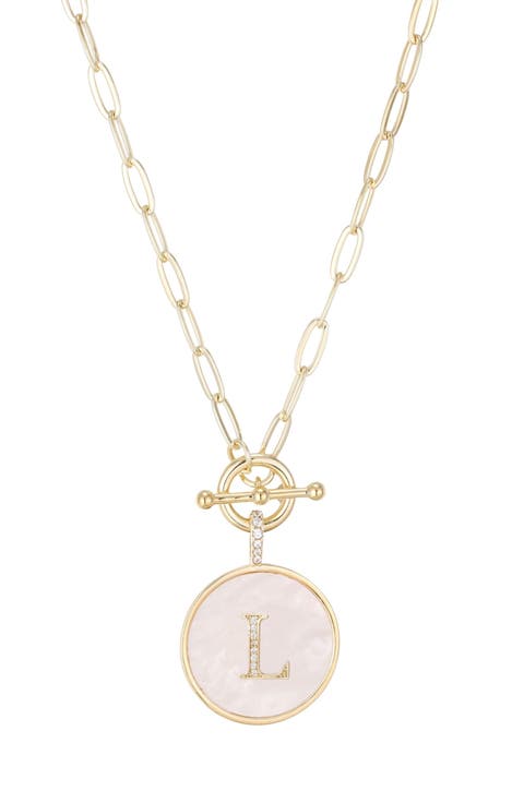 14K Gold Plated Mother-of-Pearl Initial Pendant Necklace