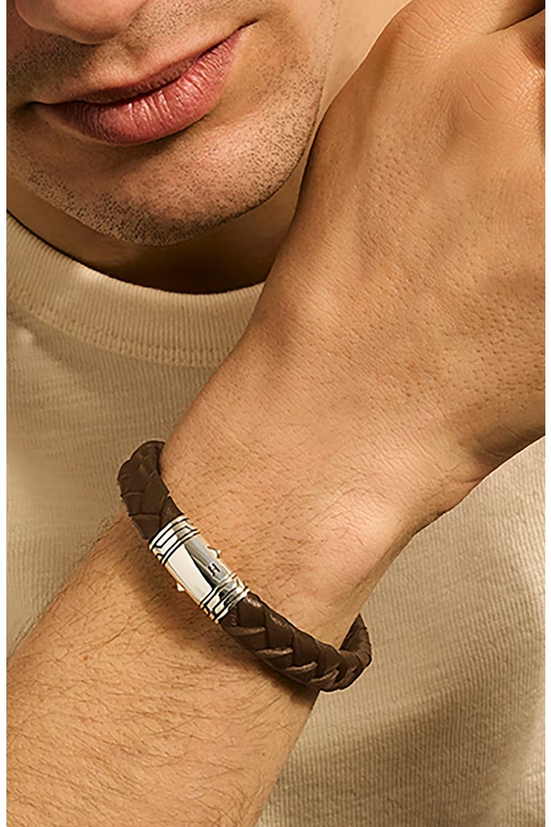 Woven Leather Bracelet, Alternate, color, BROWN/ SILVER