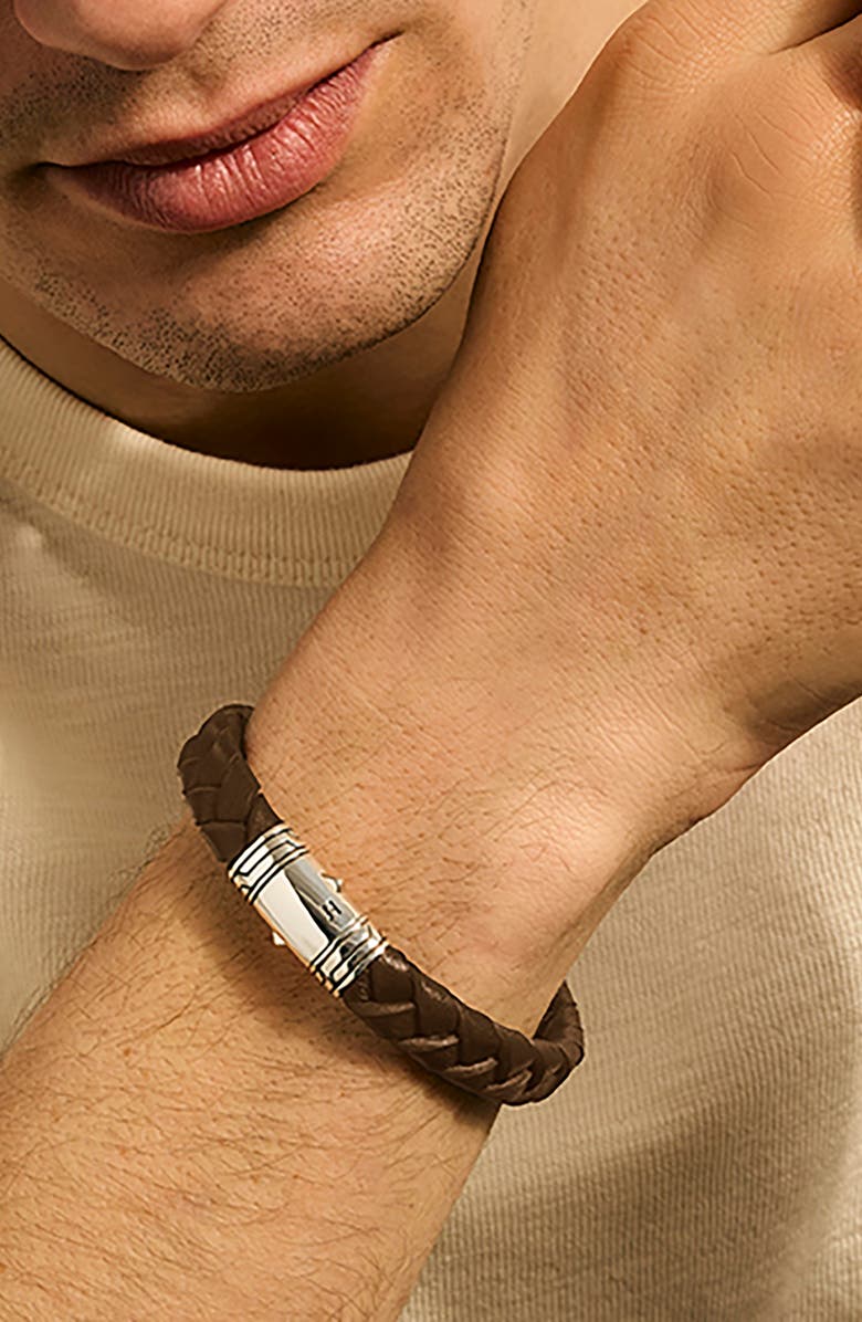 John Hardy Woven Leather Bracelet, Alternate, color, Brown/ Silver