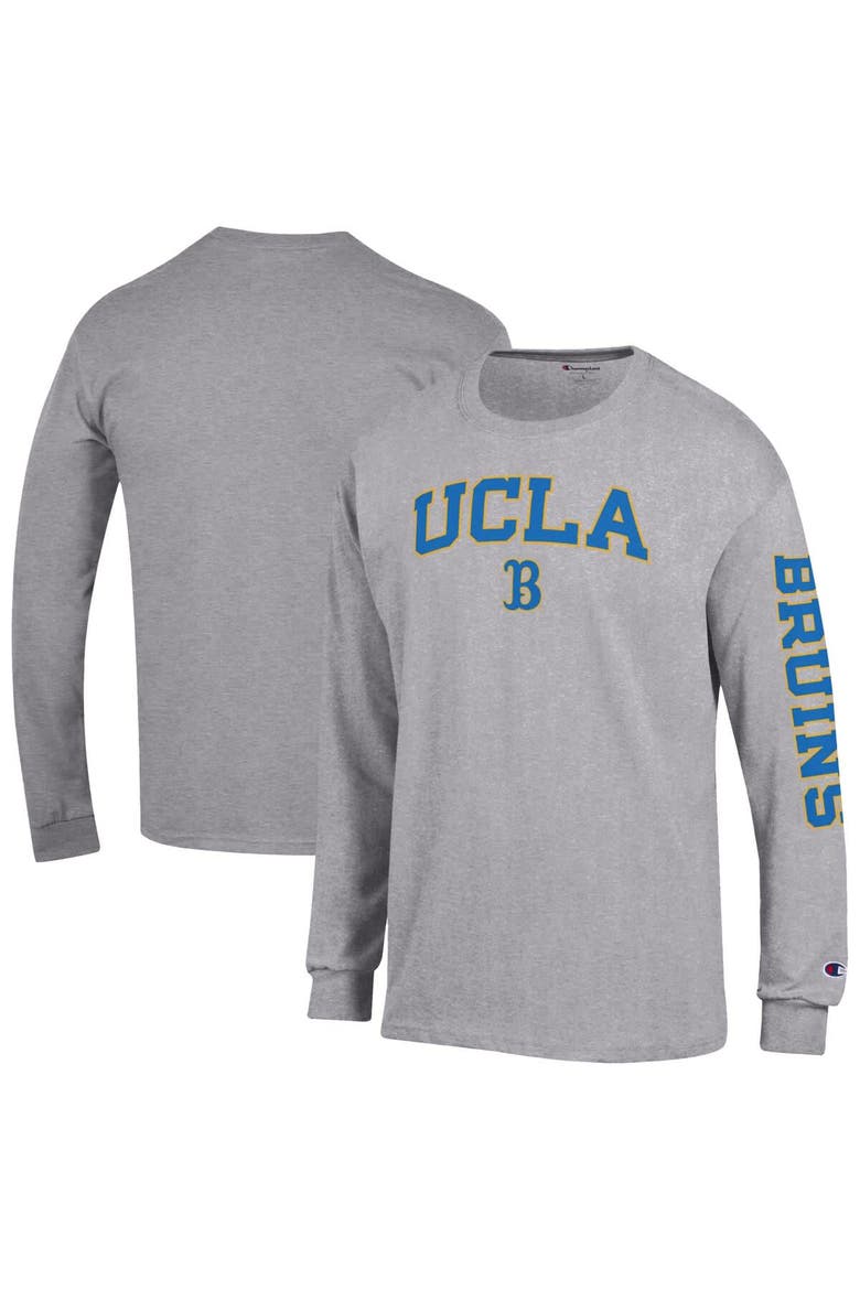 Men's Champion  Heather Gray UCLA Bruins Arch Over Logo 2-Hit Long Sleeve T-Shirt, Main, color, Heather Gray