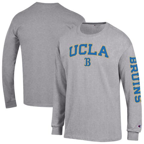 Men's Champion  Heather Gray UCLA Bruins Arch Over Logo 2-Hit Long Sleeve T-Shirt