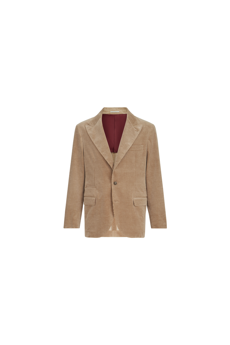 Comfort cotton and cashmere corduroy deconstructed blazer with large peak lapels and metal buttons, Alternate, color, Camel