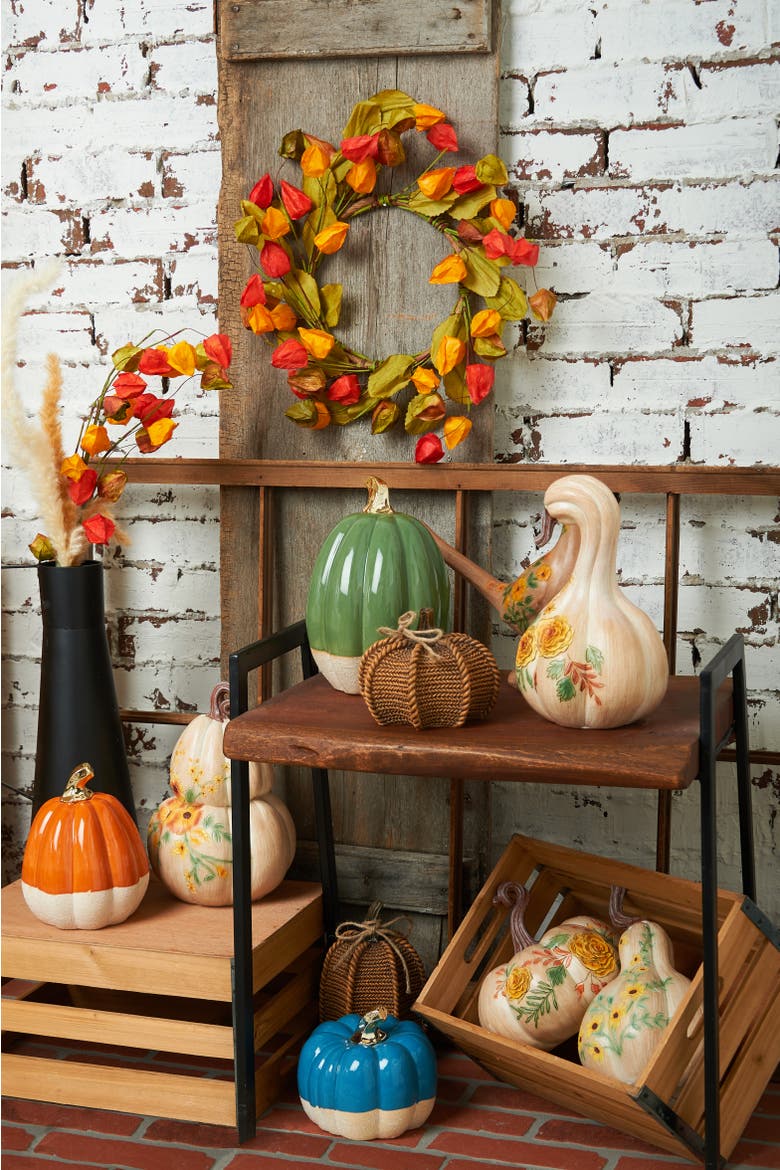 Blue & Khaki Large Pumpkin Figurine, Alternate, color, Beige