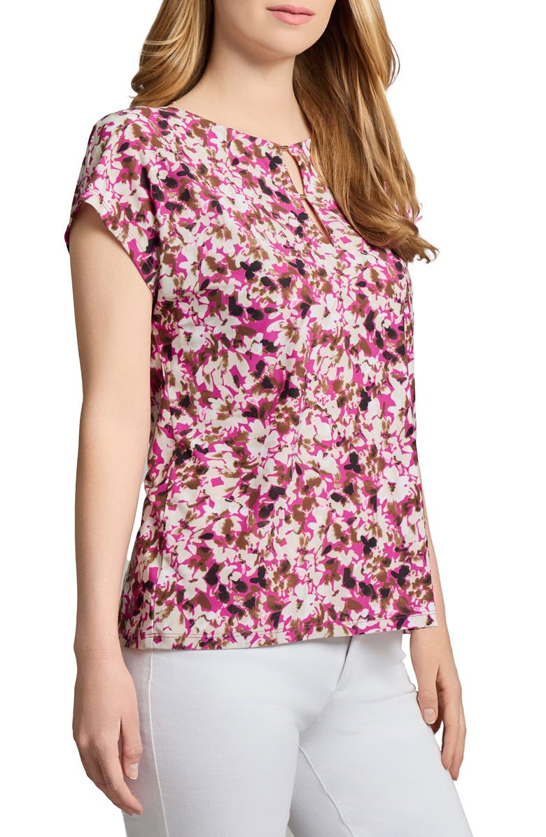 Jones New York Floral Print Keyhole Crepe Knit Top, Alternate, color, 
