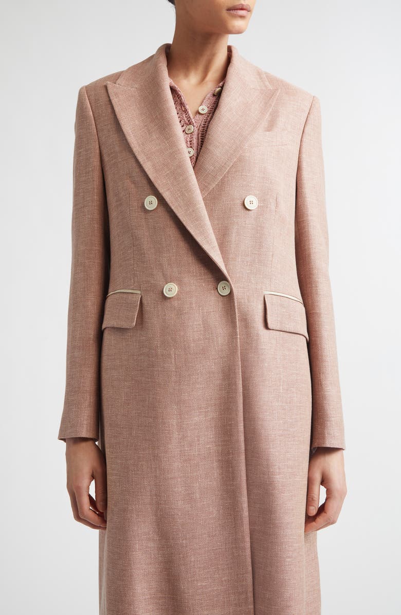 Eleventy Zegna Double Breasted Stretch Linen, Wool & Silk Duster, Alternate, color, 99 Crimson