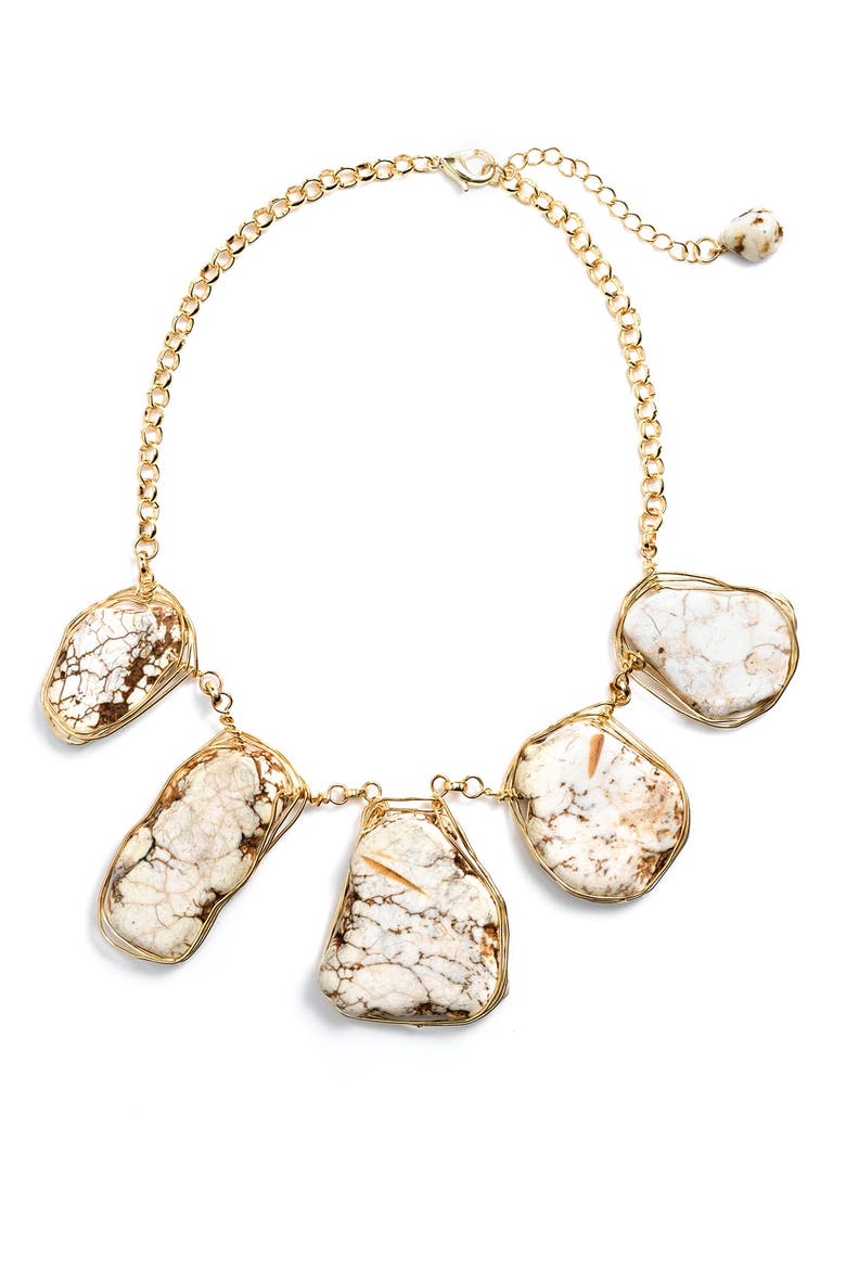 Stone Bib Necklace, Main, color, IVORY