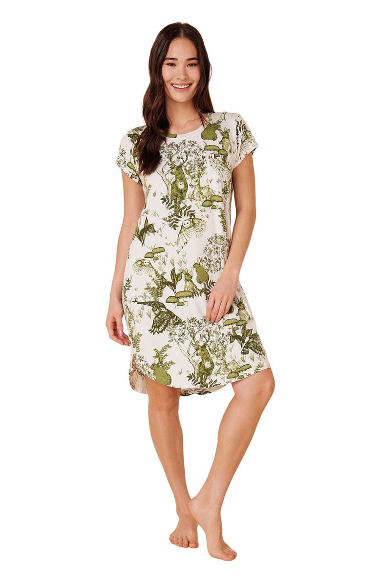 The Cat's Pajamas Pima Knit Short Sleeved Sleep Shirt Conversational, Main, color, Woodside