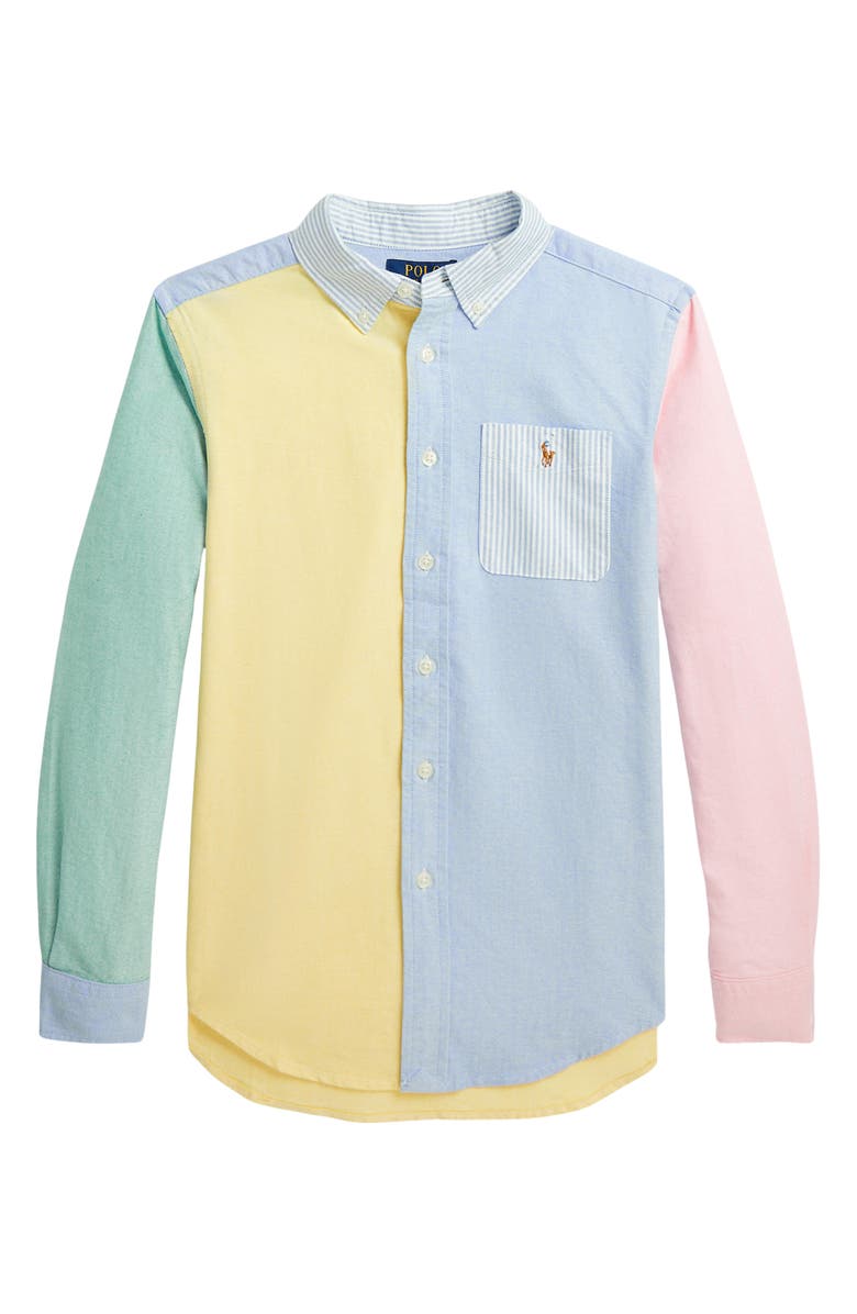 Polo Ralph Lauren Kids' Colorblock Cotton Oxford Button-Down Shirt, Main, color, 