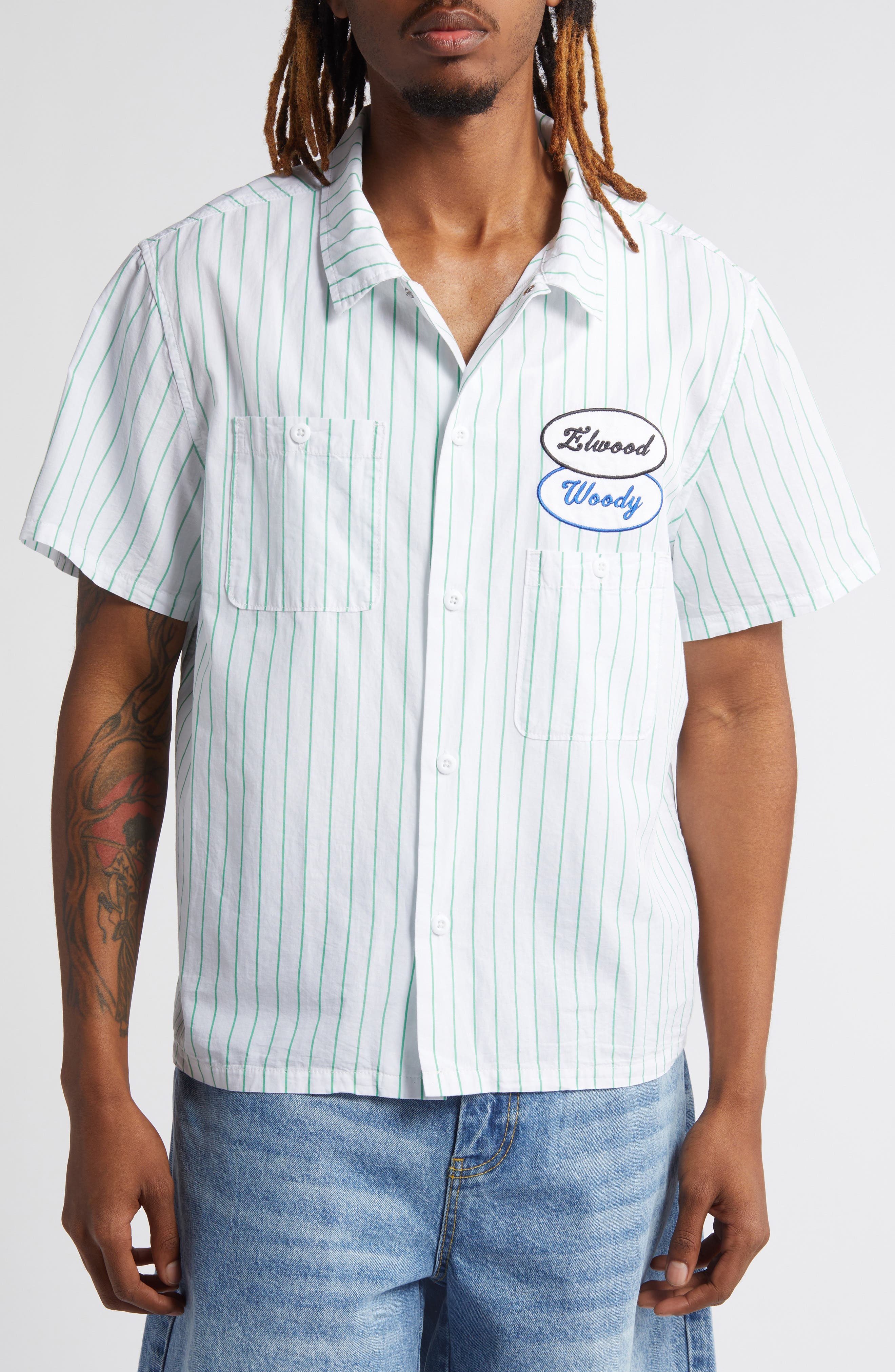 Pinstripe Short Sleeve Button-Up Work Shirt (Men) | Nordstrom
