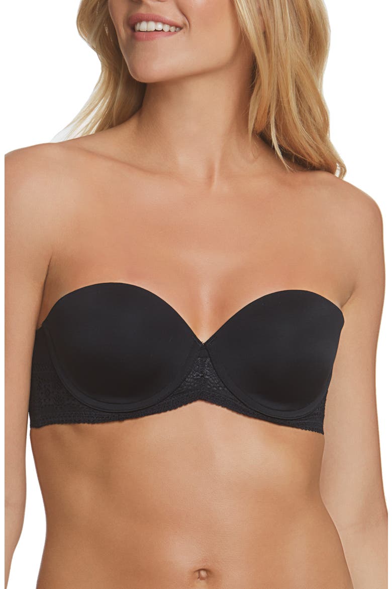 Tessa Lace Convertible Strapless Bra with Spacer Cups, Main, color, BLACK