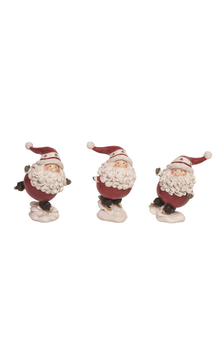 Transpac Resin Skiing Santa Figurine Set of 3 Christmas Decor, Main, color, Red