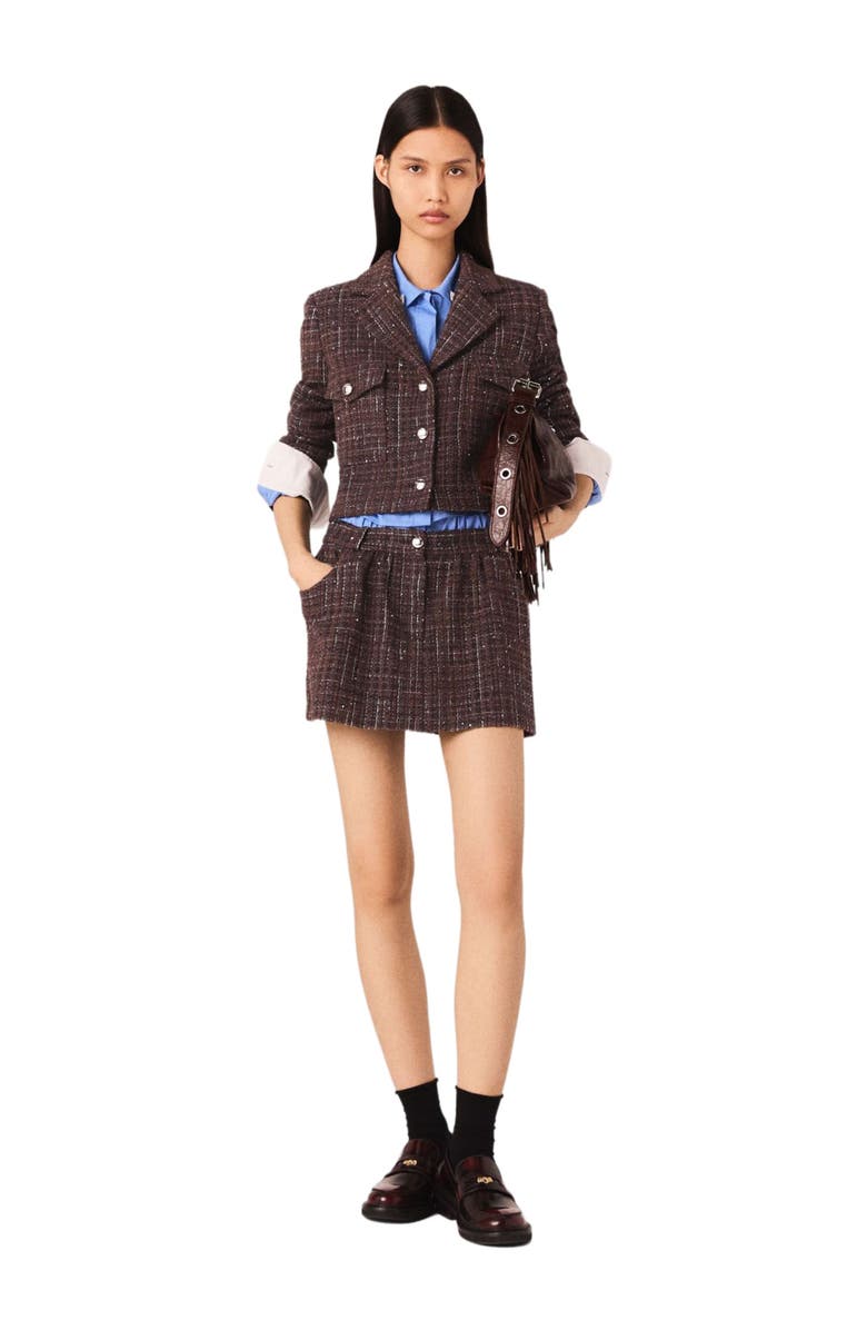 maje Short tweed jacket, Main, color, Brown