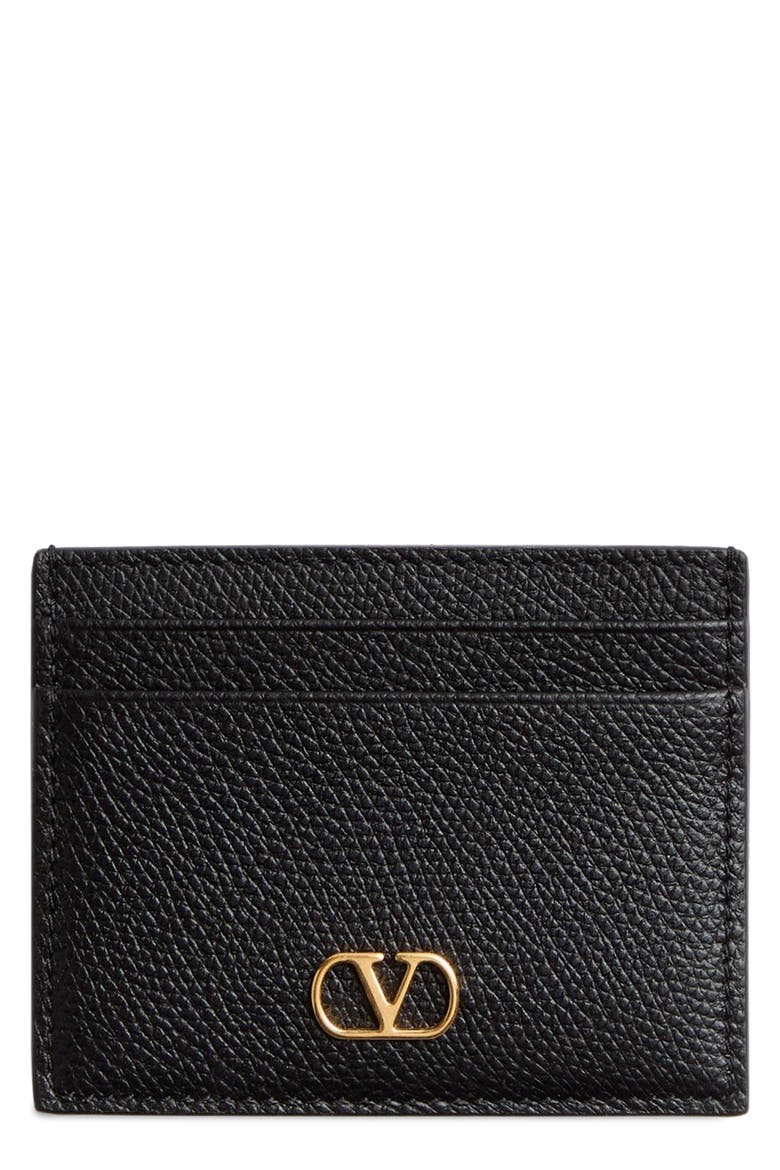 VLOGO Leather Card Holder, Main, color, BLACK