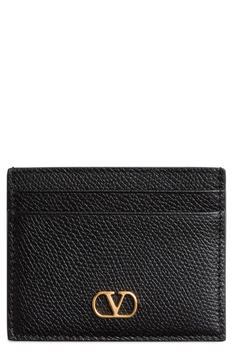 Valentino Garavani VLOGO Leather Card Holder, Main, color, Black