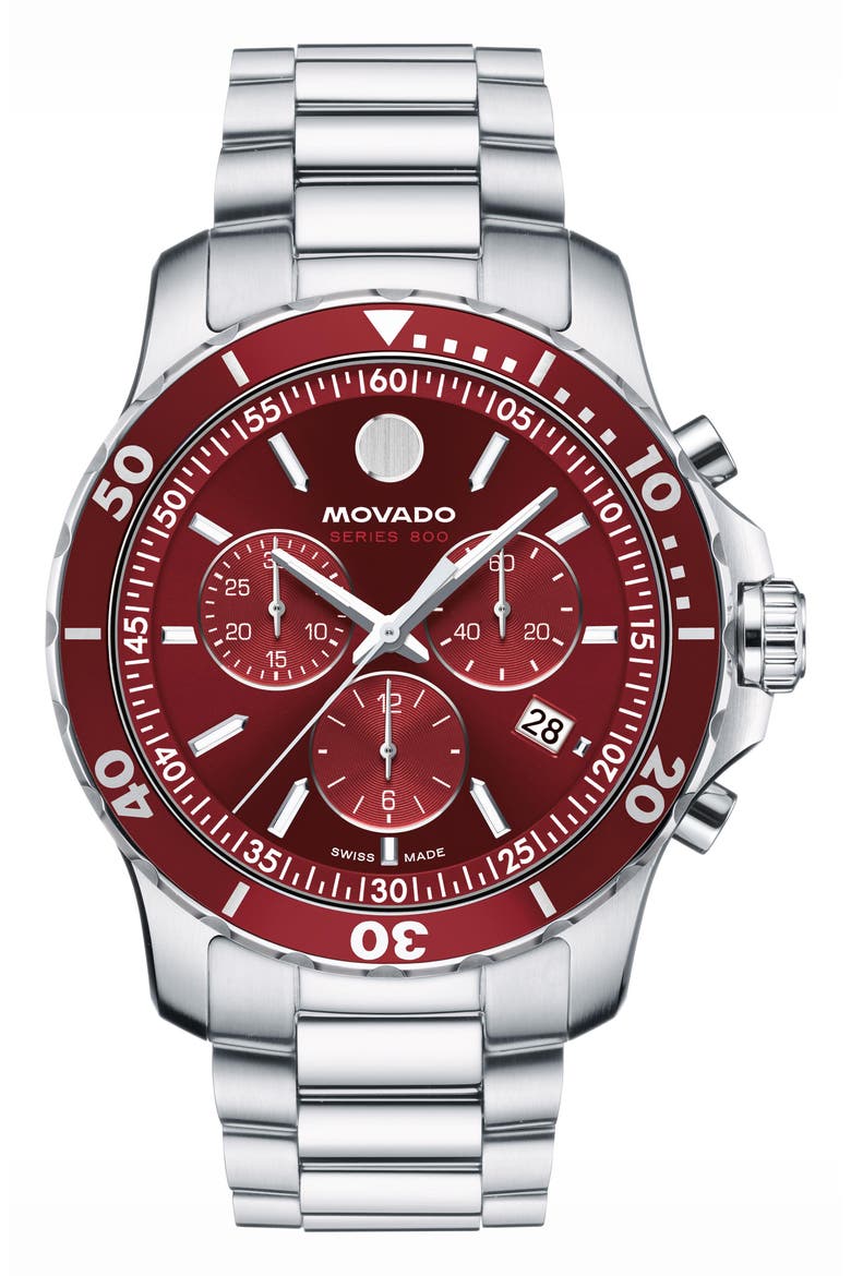 Series 800 Chronograph Bracelet Watch, 42mm, Main, color, RED