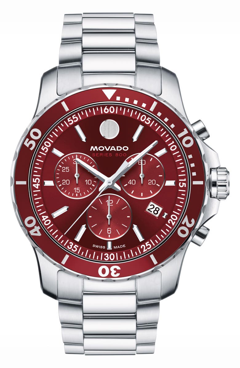 Movado Series 800 Chronograph Bracelet Watch, 42mm, Main, color, Red