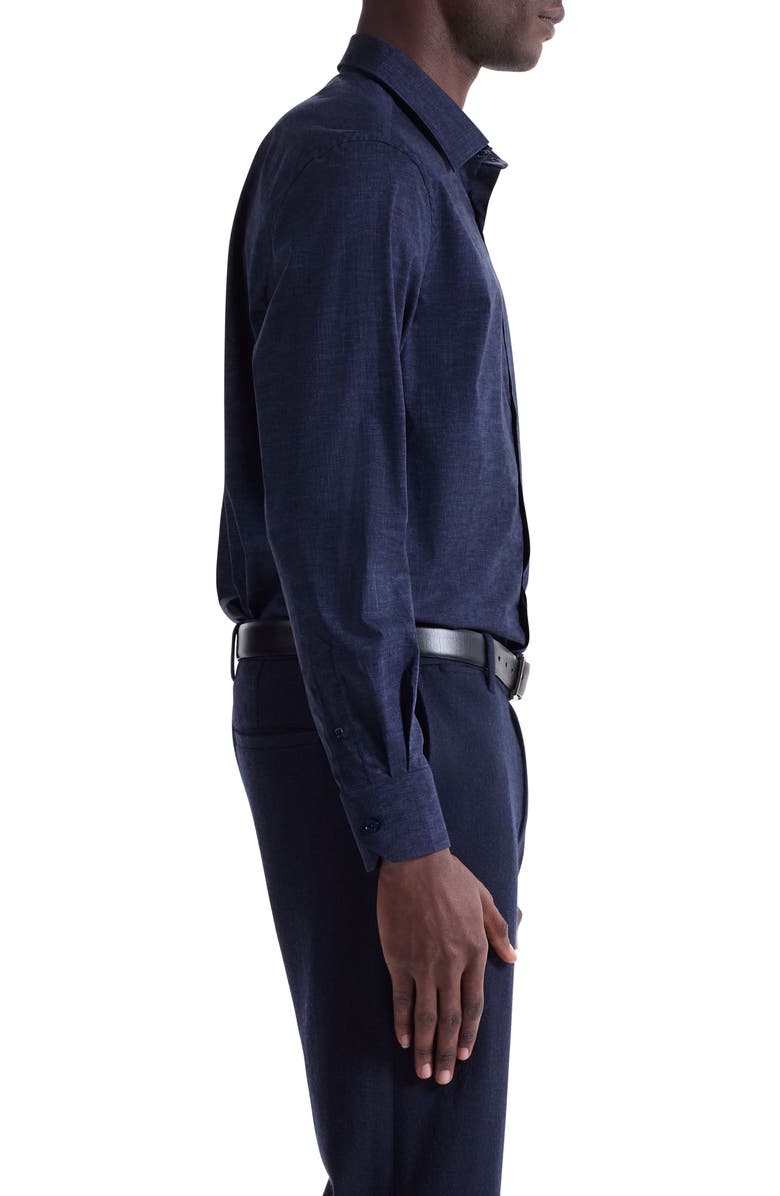 Bugatchi Julian Shaped Fit Textured Stretch Cotton Button-Up Shirt, Alternate, color, Navy
