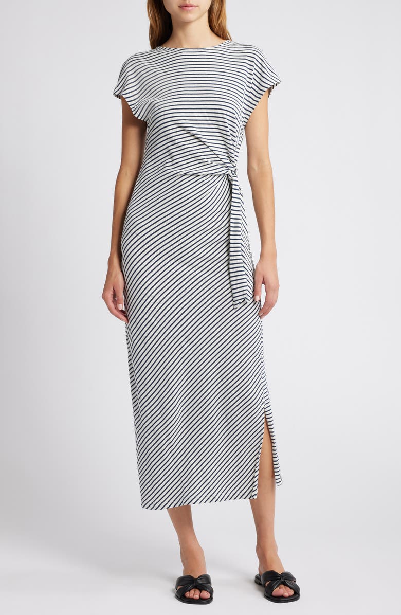 Rails Selah Tie Waist Dress, Main, color, Ivory Navy Micro Stripe