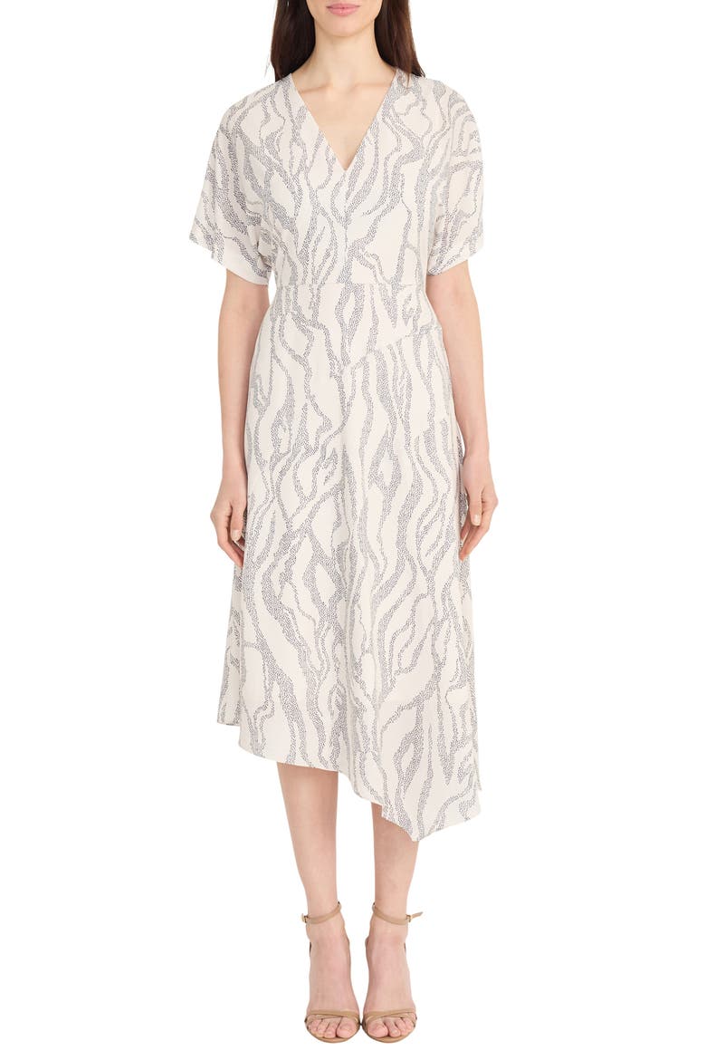 Abstract Print Asymmetric Midi Dress, Main, color, IVORY/ CHARCOAL