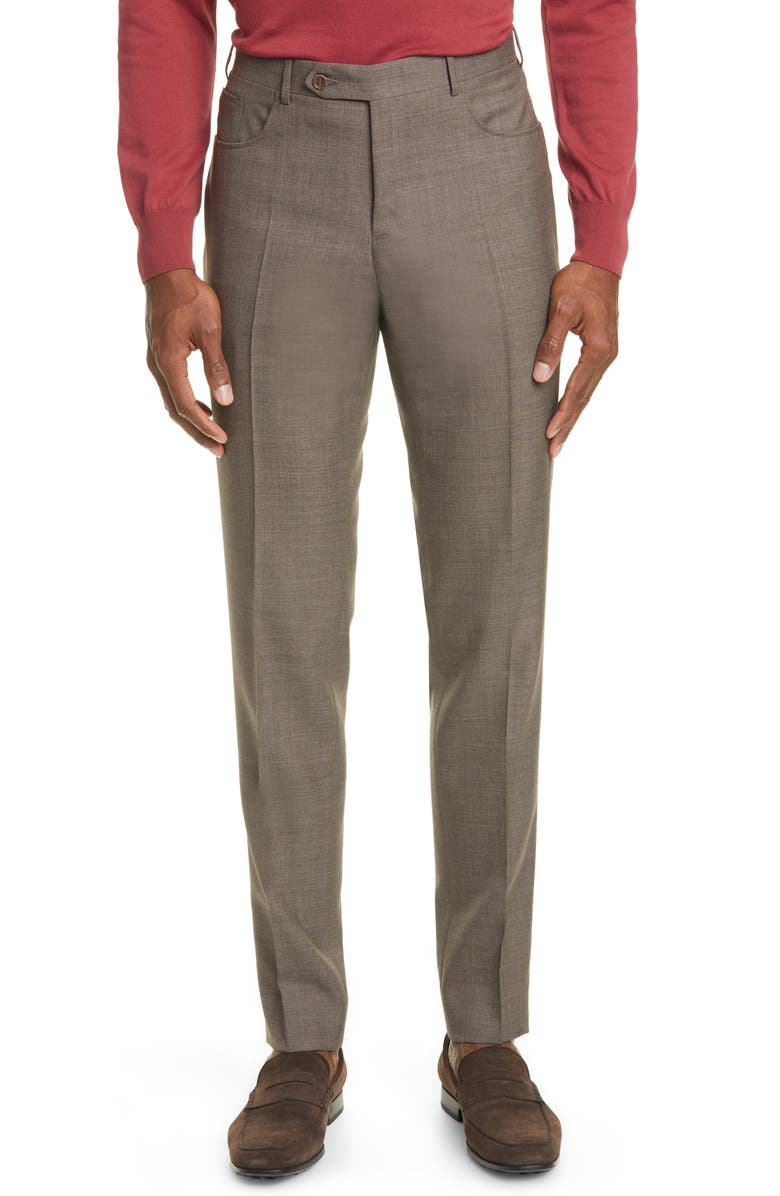 Canali Flat Front Wool Travel Dress Pants, Main, color,
