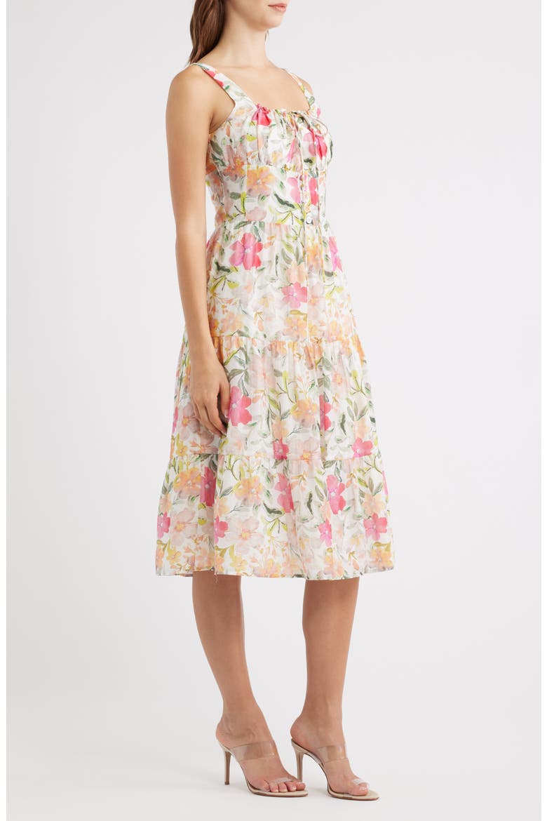 Kai Floral Print Sleeveless Midi Dress, Alternate, color, IVORY MULTI