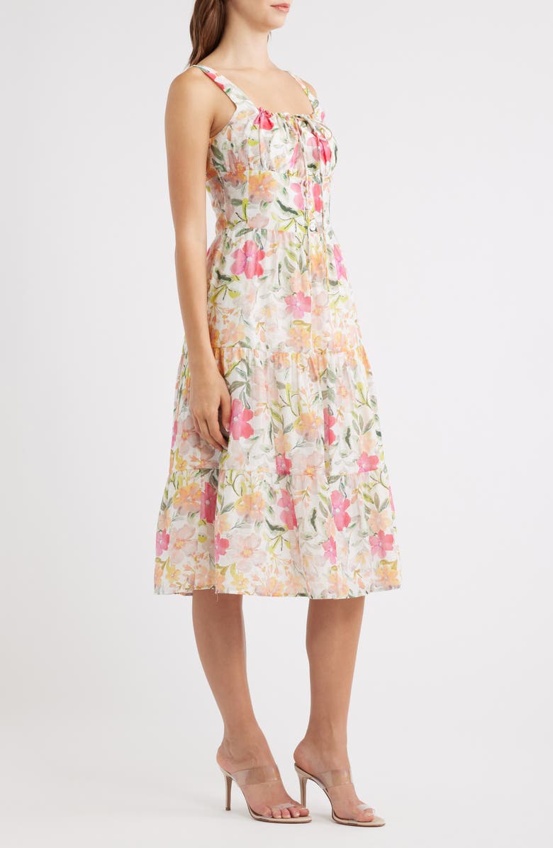 Lulus Kai Floral Print Sleeveless Midi Dress, Alternate, color, Ivory Multi