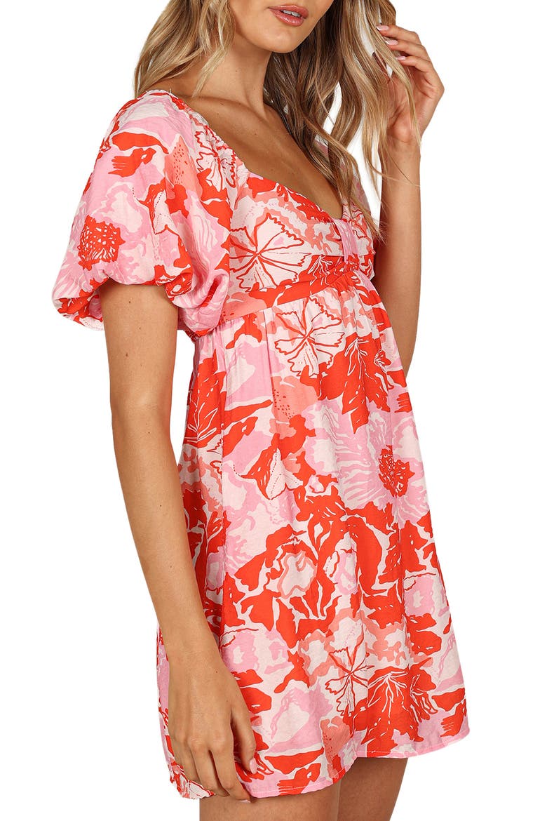 Maggie Print Puff Sleeve Minidress, Alternate, color, PINK/ RED FLORAL