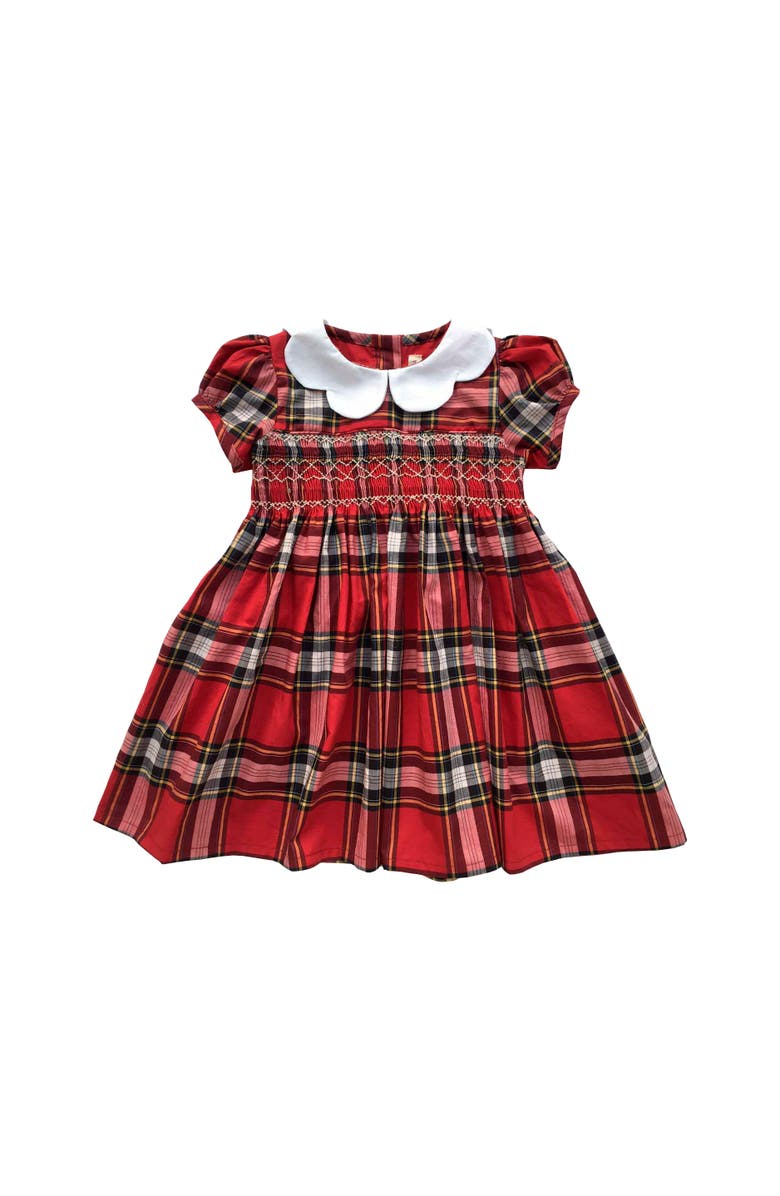 Wild Wawa Scallop Dress, Main, color, Tartan Red