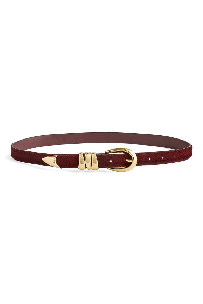 Triple Metal Keeper Genuine Calf Hair Belt, Main, color, CABERNET