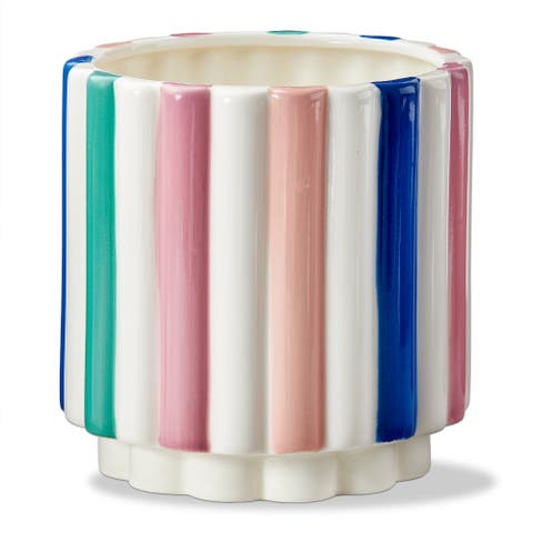Scallop Striped Stoneware Planter Multi 5.71x5.71x5.83 in with Silicone Plug