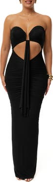 JLUXLABEL Drape Cutout Strapless Body-Con Maxi Cocktail Dress