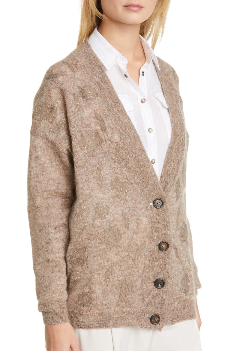 Floral Embellished Mohair & Alpaca Blend Cardigan, Alternate, color, CAFFE
