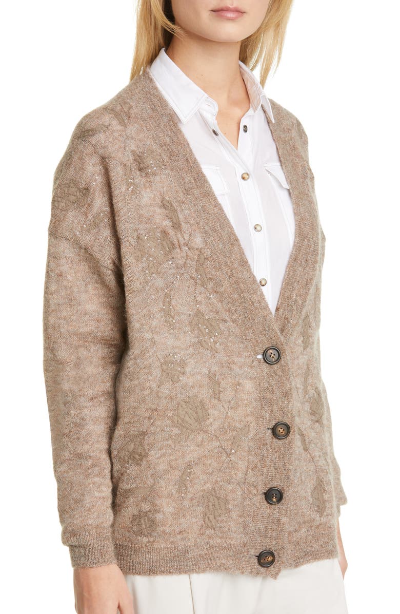 Brunello Cucinelli Floral Embellished Mohair & Alpaca Blend Cardigan, Alternate, color,