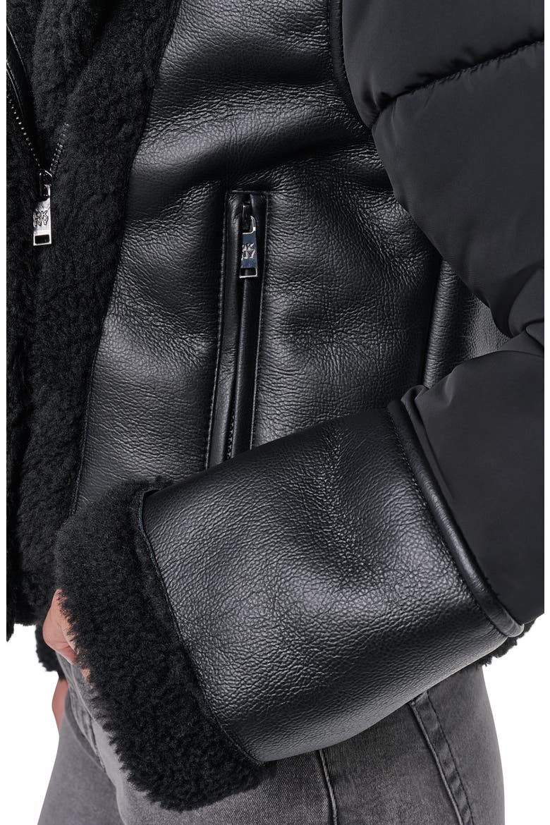 Puff-Sleeve Faux Shearling Jacket, Alternate, color, BLK/ BLACK