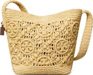 Tory Burch Lock T Monogram Crochet Slim Straw Shoulder Bag