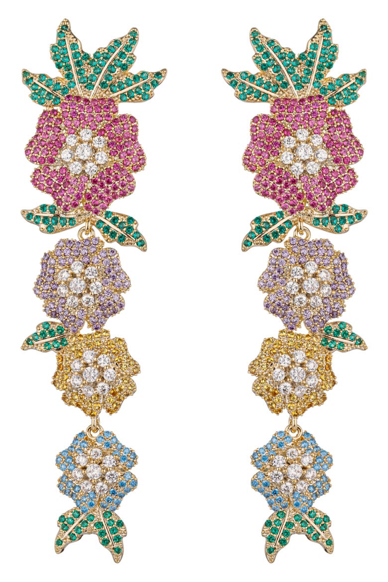 Shaline Floral CZ Drop Earrings, Main, color, GOLD